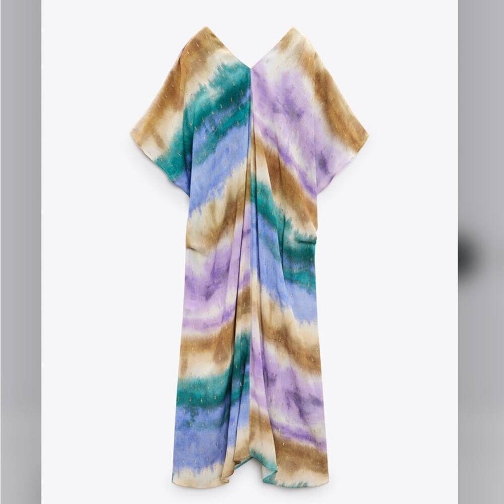 Zara Multi Colored TIE DYE TUNIC DRESS Size XL - XXL - Picture 10 of 14